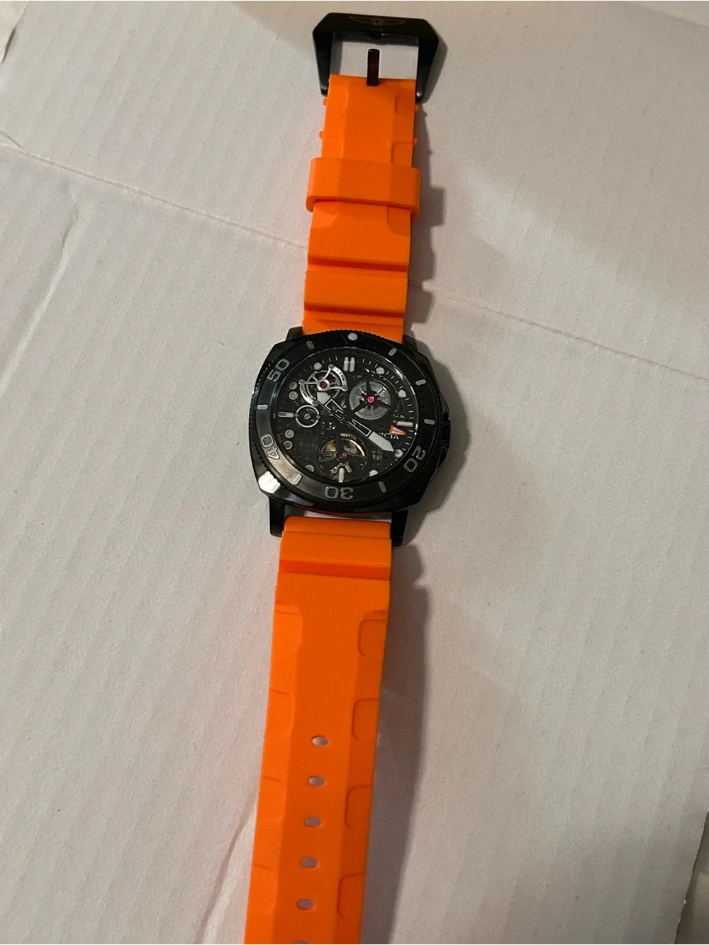 Invicta Black and Orange Skeleton Dial Dive Watch